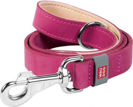 Leren hondenriem WAUDOG, 25 mm, 122 cm, roze