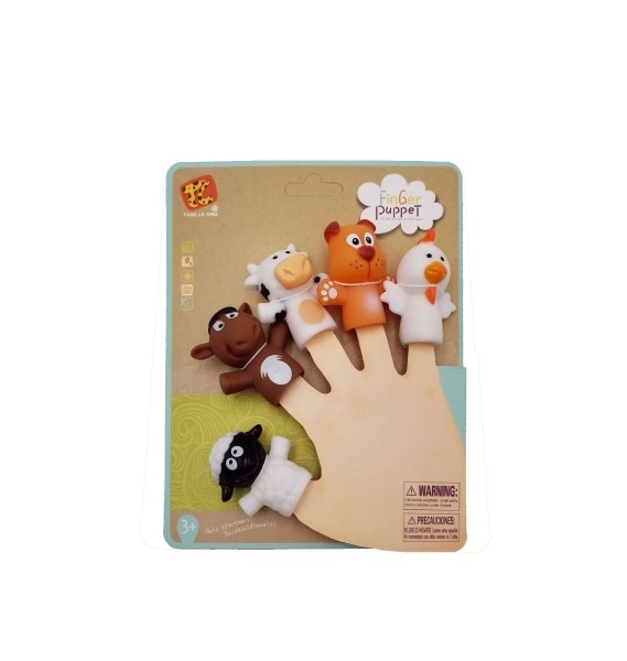 Marionnette à doigt animal ferme maison caoutchouc 5cm sur carte 16x20,5cm