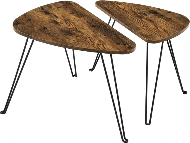 Set van twee loft salontafels met rustieke bladen en metalen poten