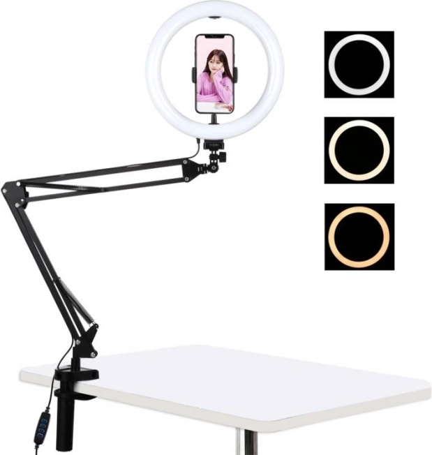 Support d’épaule Puluz avec anneau lumineux LED de 26 cm