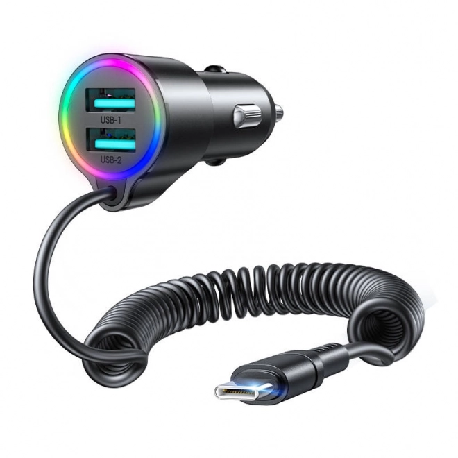 Joyroom Car Charger 2x USB with Type-C Cable (Black)