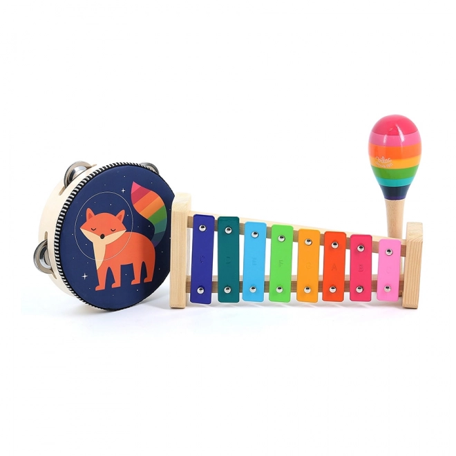 Set kindermuziekinstrumenten met dier- en regenboogmotieven