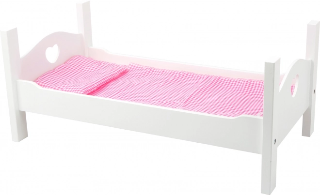 Houten poppenbedje met witte hartjes