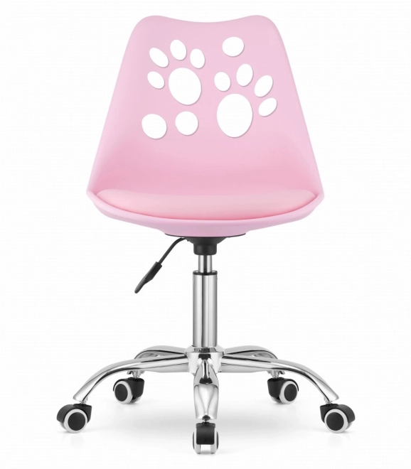 Pink Swivel Chair with Eco-Leather and Chrome Base