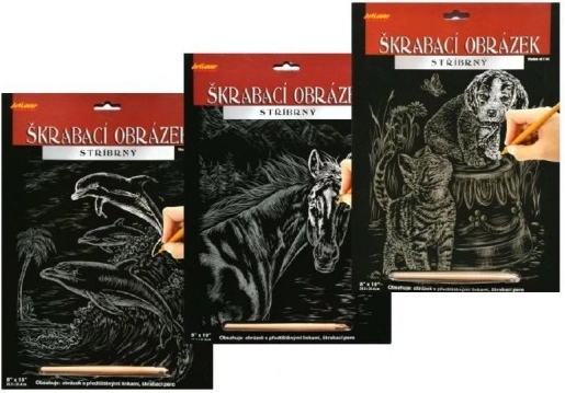 Scratch Picture with Horse Motif - Silver 20x25 cm