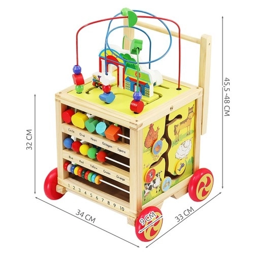Wooden Push Walker and Educational Cube for Kids