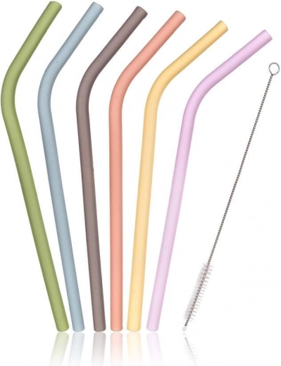 Set of six straws with brush