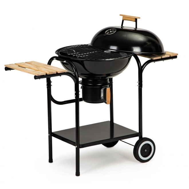 Tuinbarbecue op houtskool met deksel en planken, rooster en aslade