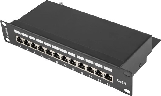 Panneau de brassage 12 ports 1U pour rack 10'', catégorie 6, blindé, noir