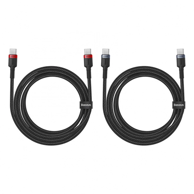 Câble Baseus Cafule USB-C vers USB-C 100W, 2m, 2pcs (rouge-noir, gris-noir).