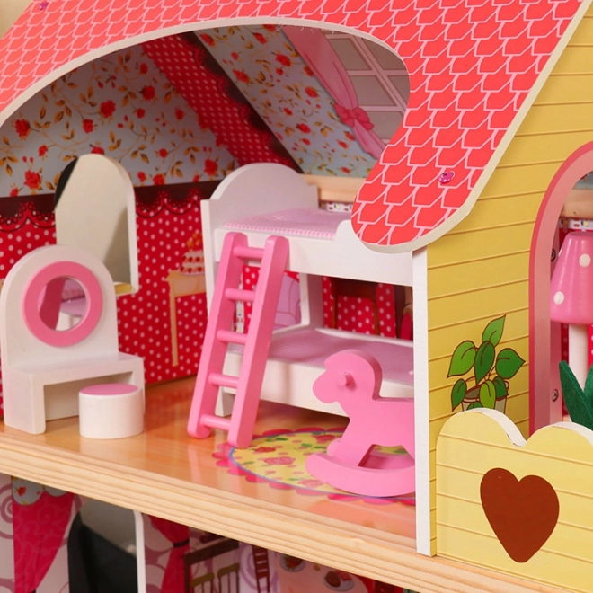 Houten poppenhuis, meubels, zwembad + verlichting ECOTOYS