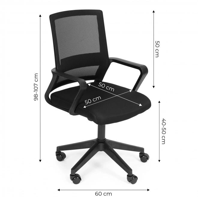 Chaise de bureau, pivotante, profilée, hauteur réglable, noire, ModernHome