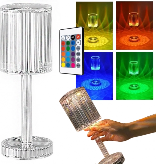 Kristallen RGB tafellamp met afstandsbediening, USB‑C, touchbediening