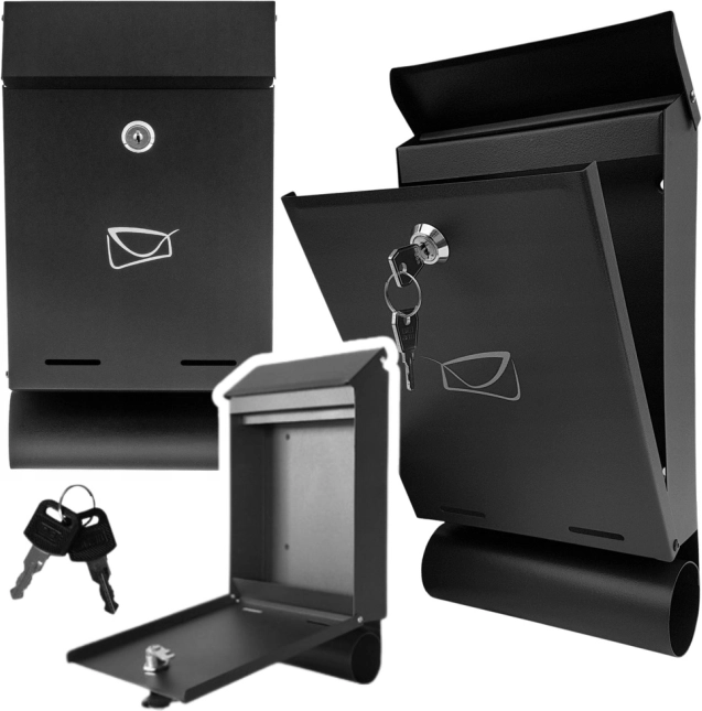 Galvanized steel mailbox with newspaper tube, black 32.5 × 22.5 × 9.5 cm