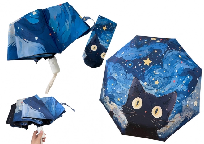 Automatische opvouwbare paraplu blauw met kattenmotief