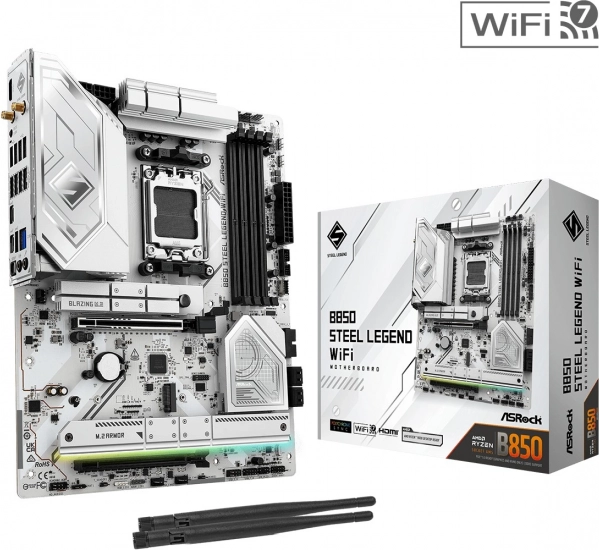White Baseboard B650 Steel Legend WiFi AM5 ATX