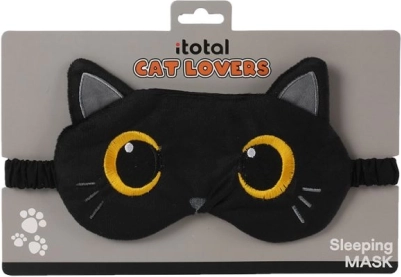 Schlafmaske mit schwarzem Katzenmotiv
