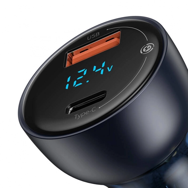 Baseus dual car charger with digital display, USB and USB-C, fast charging 65W