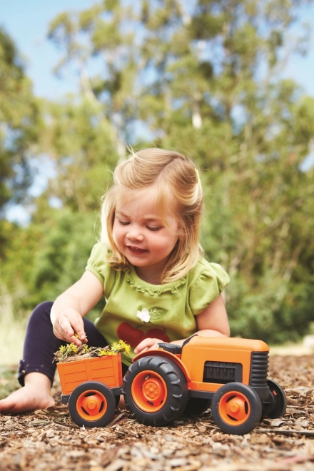 Tractor met oranje aanhanger van Green Toys