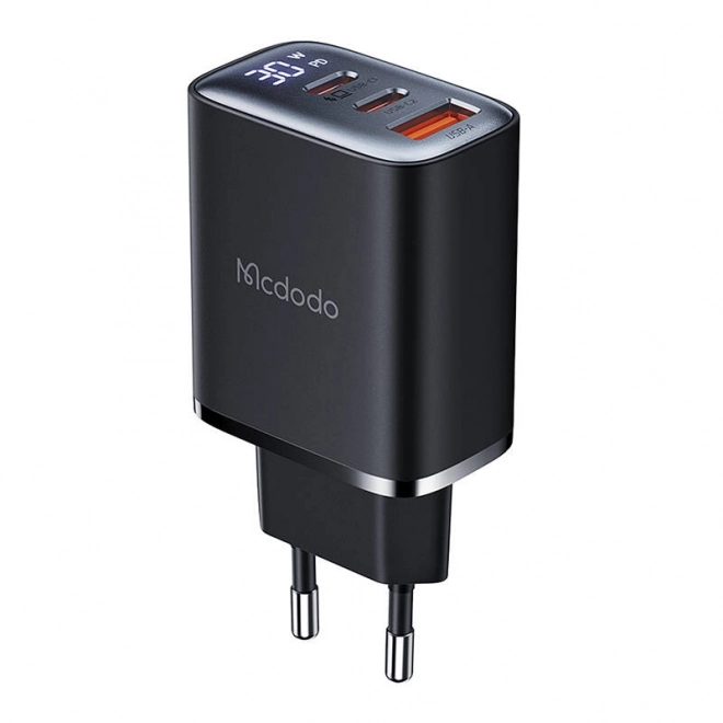 Mcdodo oplader met scherm 2xUSB-C + USB-A, 30W zwart