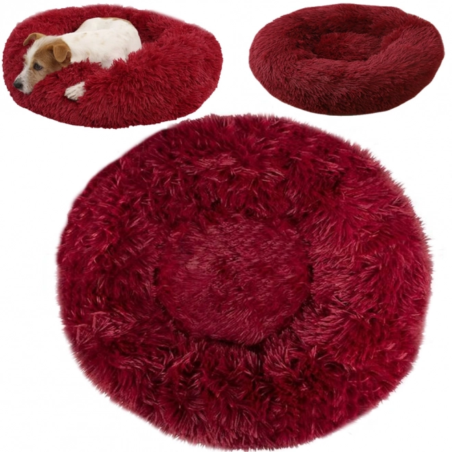 Fluffy cat bed soft couch cushion 80 cm – burgundy