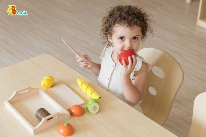 Houten snijfruit met dienblad