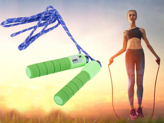 Green jump rope with digital counter for fitness