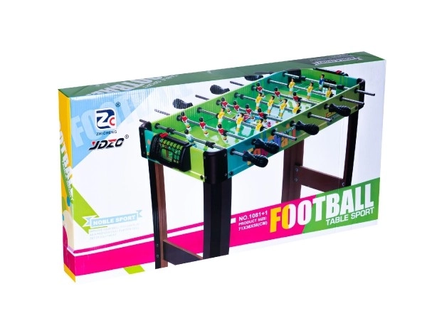 Voetbal/spel 71x36cm houten metalen trekkers met telraam in doos 67x7x36cm