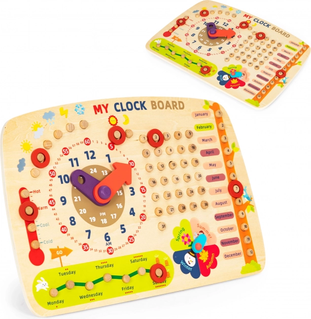 ECOTOYS Holz-Lerntafel Kalender und Uhr