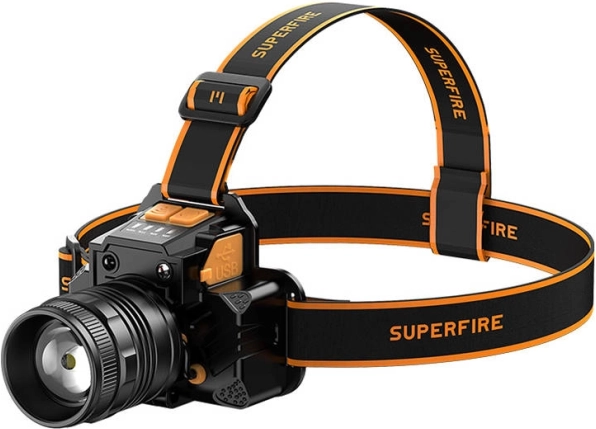Hoofdlamp Superfire 350 lm met USB-opladen en powerbank