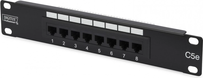 Patchpanel 10" 8 Ports Kat. 5e U/UTP 1U schwarz DIGITUS