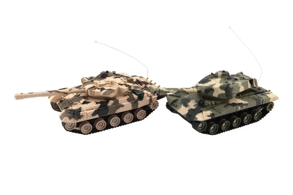 RC Tank 2st 25cm tankgevecht+opl.pack 27MHz en 40MHz camouflage met geluid en licht in doos 50x20x23cm
