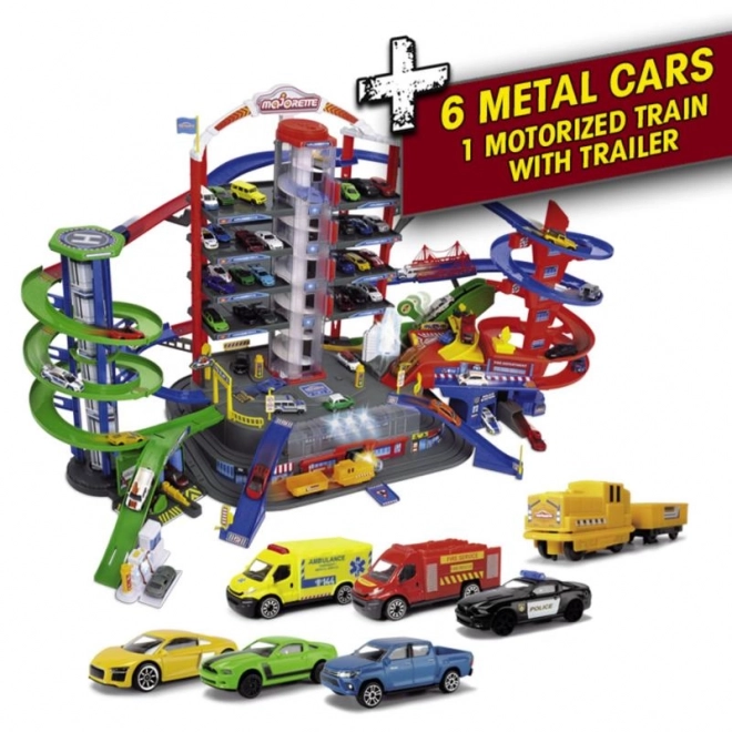 Garage Super City + 6 petites voitures et train