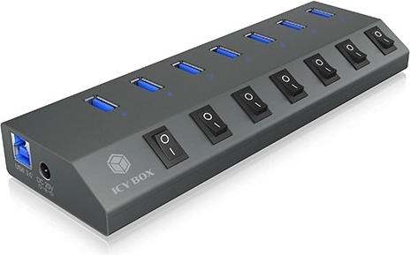 Hub USB 3.0 7× USB-A avec interrupteurs individuels – ICY BOX