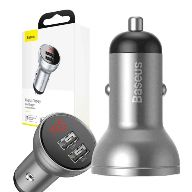 Baseus car charger with 2 USB ports and LED display