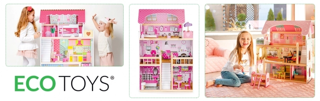 Houten poppenhuis met meubels van ECOTOYS