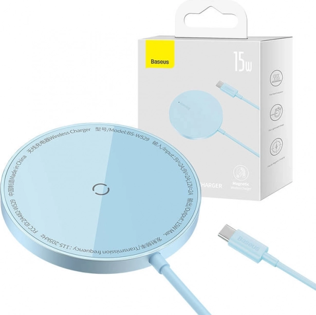 Magnetische draadloze oplader BASEUS Simple Mini3 15W blauw