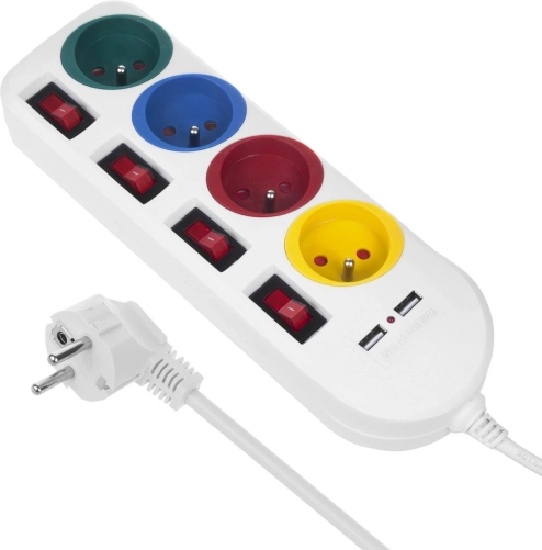 Stekkerdoos met individuele schakelaars en 4 stopcontacten + 2x USB Maclean Energy wit