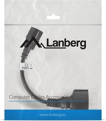 Verlängerungskabel Strom IEC 320 C14 auf Schuko, 20 cm, schwarz