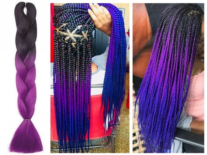Synthetisch haar in paarse ombre voor vlechten