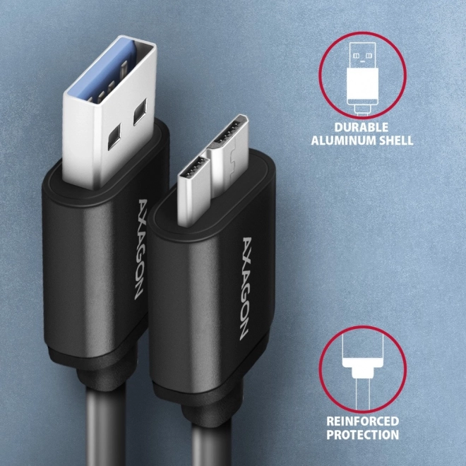 Câble AXAGON Micro-B USB vers USB-A 3.2 Gen 1, 1m, 3A, ALU, PVC, noir