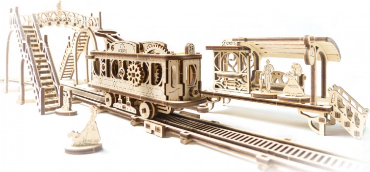 Maquette mécanique en bois UGEARS Ligne de tramway Mechanical Town
