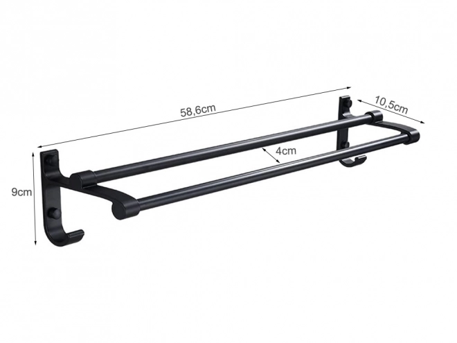 Dubbele wandhanddoekhouder, zwart metaal, 58,6 cm