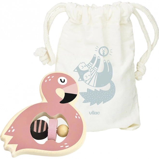 Houten rammelaar flamingo