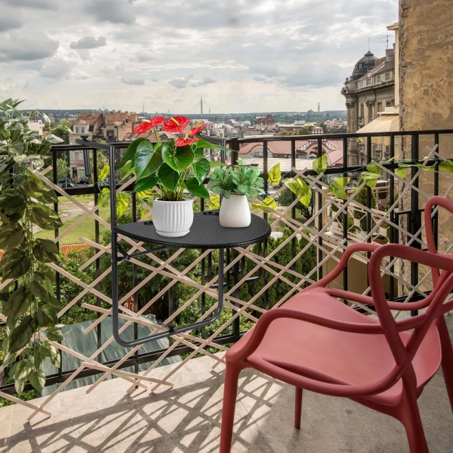Opvouwbare balkon-tafel hangend aan de reling, zwart