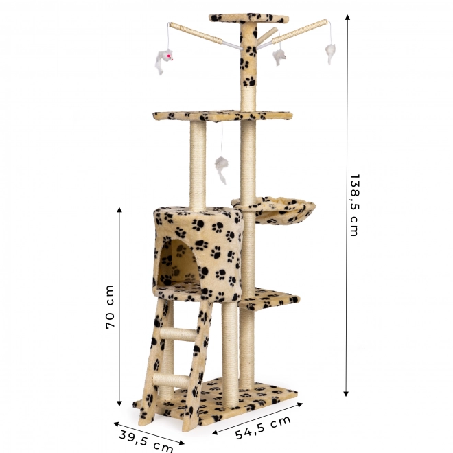Arbre à chat, maison, arbre, lit, 138cm XL, empreintes de pattes