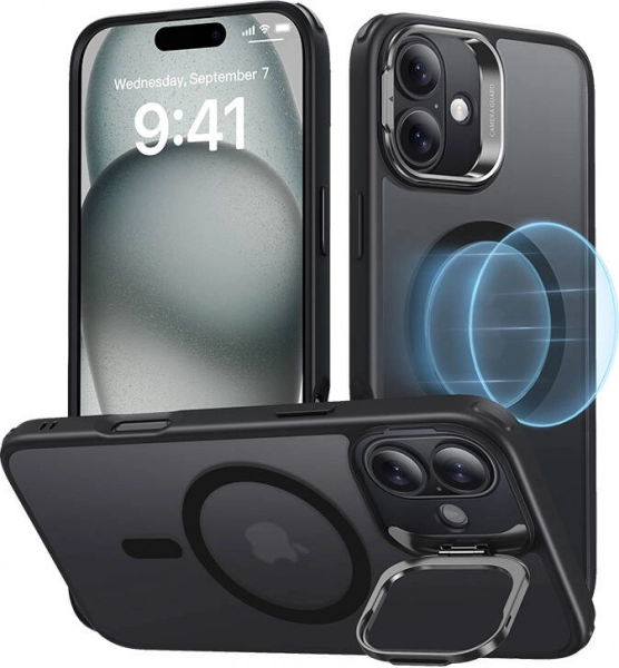 ESR Classic Hybrid HaloLock protective case with stand for iPhone 16 black