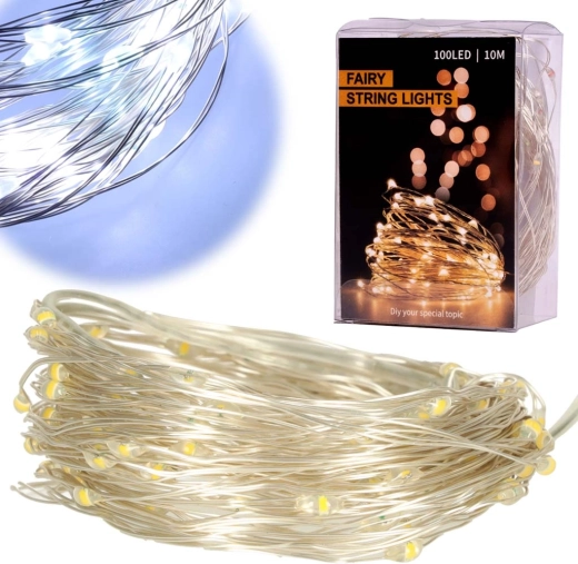 Decoratieve LED-draadlichtjes 5 m, 50 LED op batterijen – IJswit