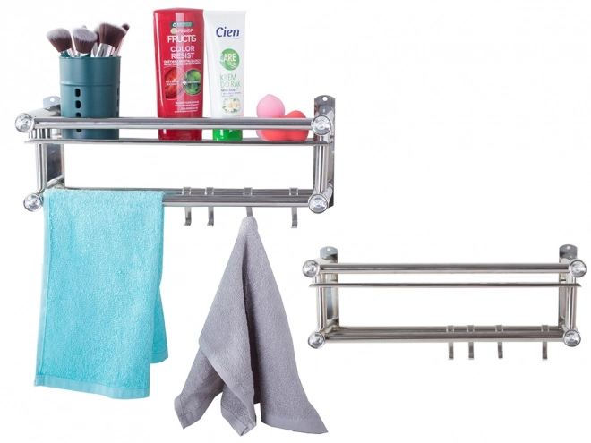 Hangende organisator voor de badkamer met zilveren planken