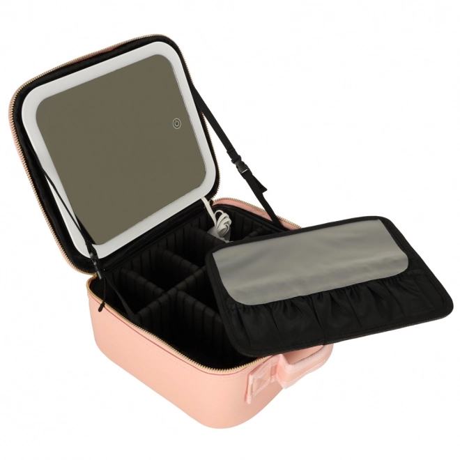 Cosmetische tas met LED-spiegel roze